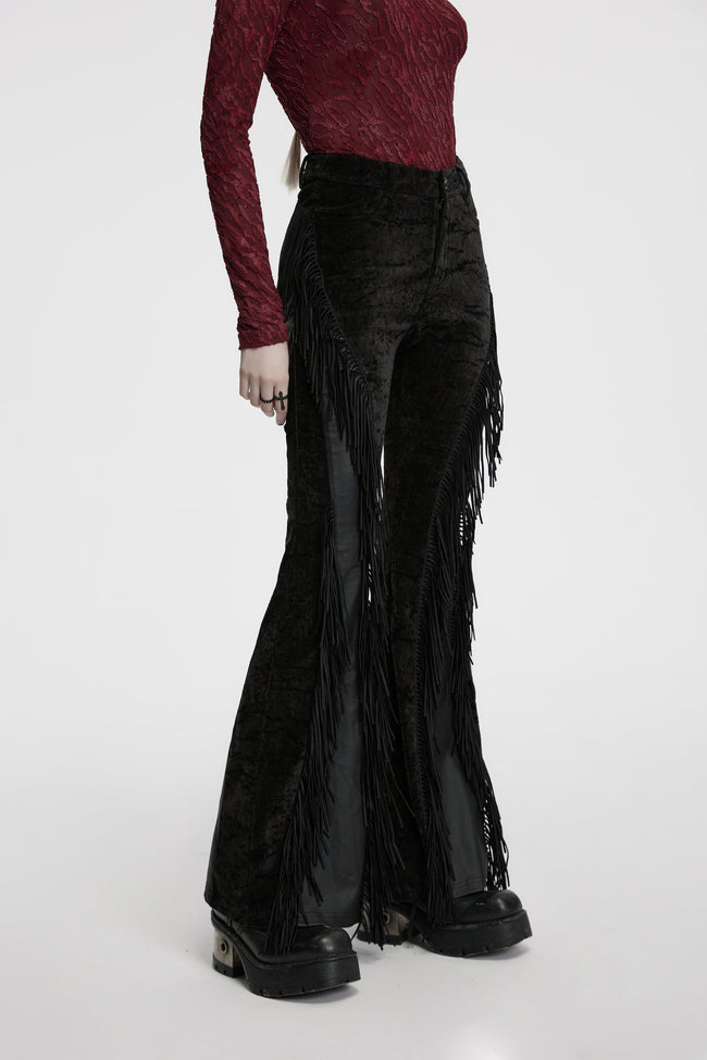 Punk Rave Morrigan Wasteland Tassel Flare Goth Trousers in Black