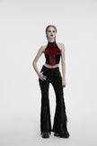 Punk Rave Valora Cross Fur Halter Top in Crimson