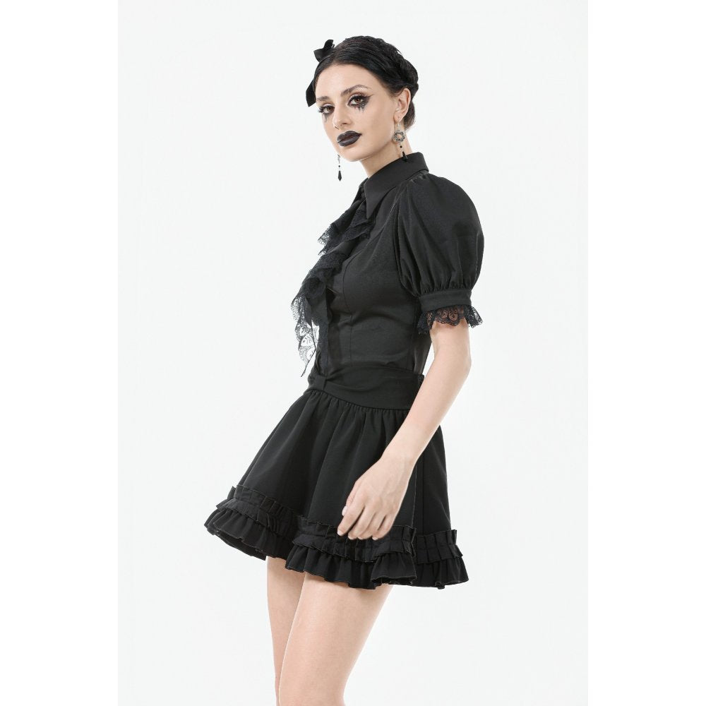 Dark in Love Viktoria Lace Ruffle Gothic Blouse in Black