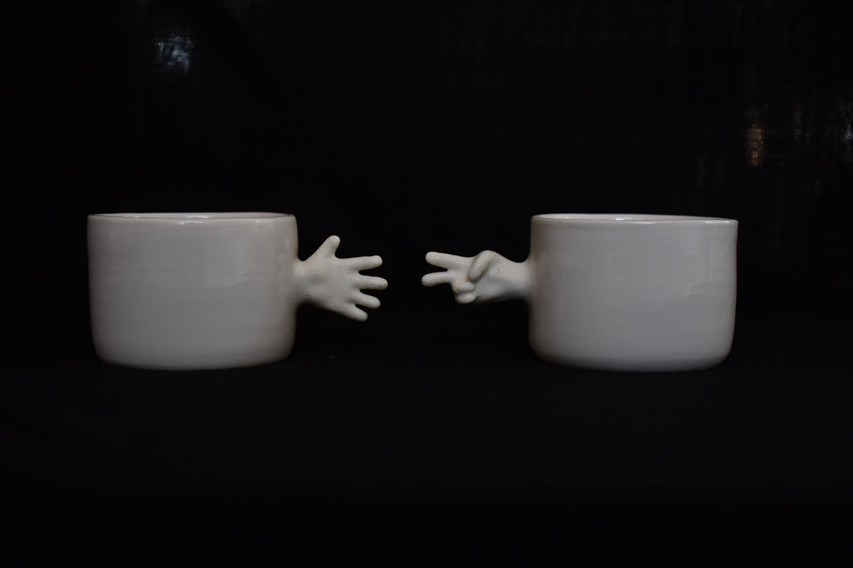Gesture Ceramic Cups– Handmade Porcelain Coffee Cup (Rock-Paper- Scissors set)