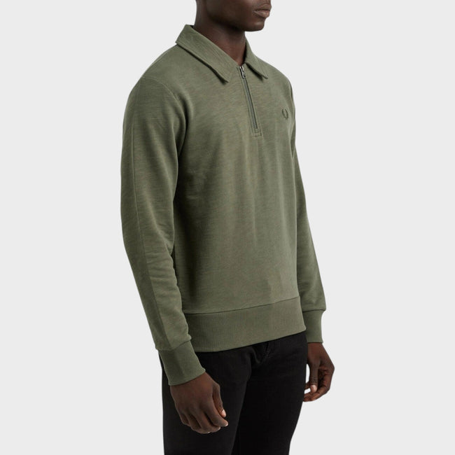 Sweat-shirt à col zippé avec logo couronne de laurier Vert kaki
