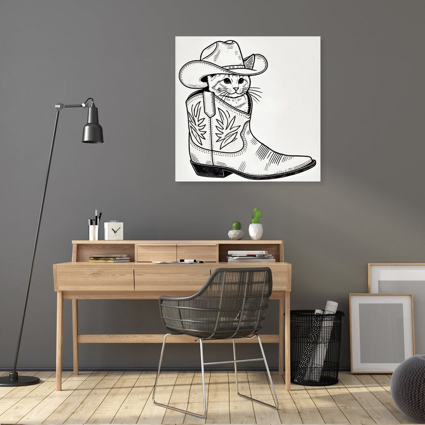 Whimsical Cat in Cowboy Boot Canvas