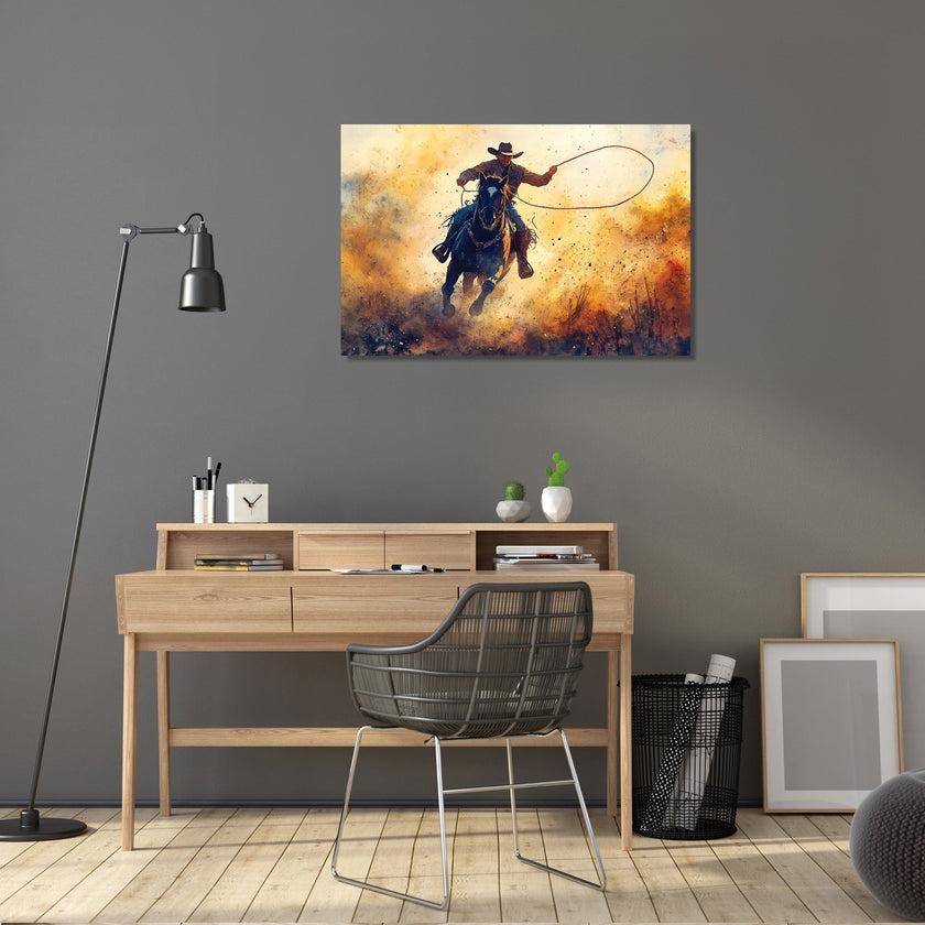 Cowboy Lasso Sunset Canvas
