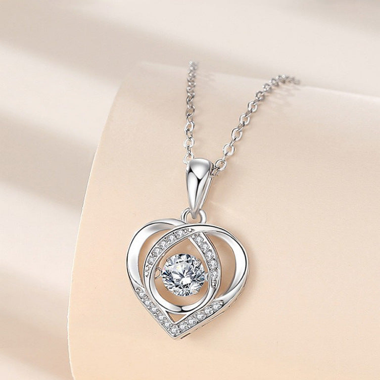 Collar de plata S925 con colgante de corazón que late, collar de lujo con diamantes de imitación para mujer, regalo de joyería para el Día de San Valentín