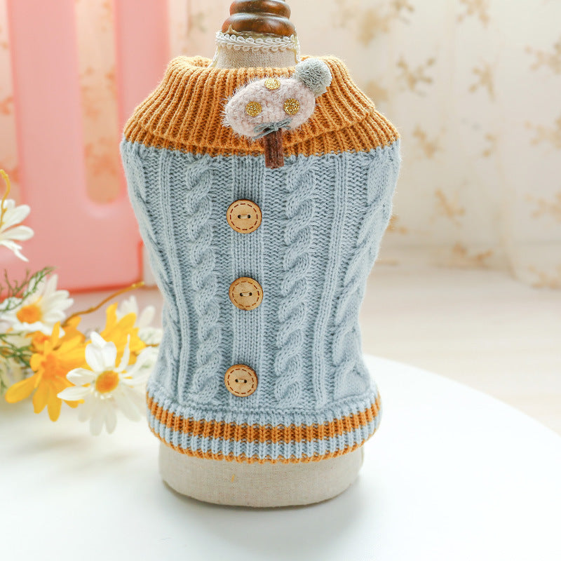 Ropa para perros/gatos con lazo y hebilla de madera cálida