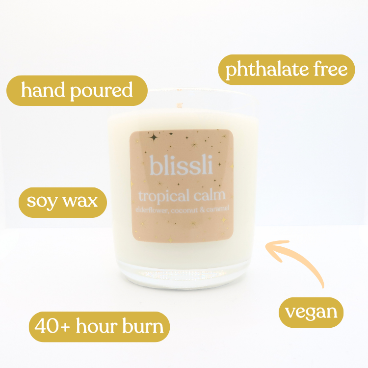 tropical calm – elderflower, coconut & caramel 220g soy candle