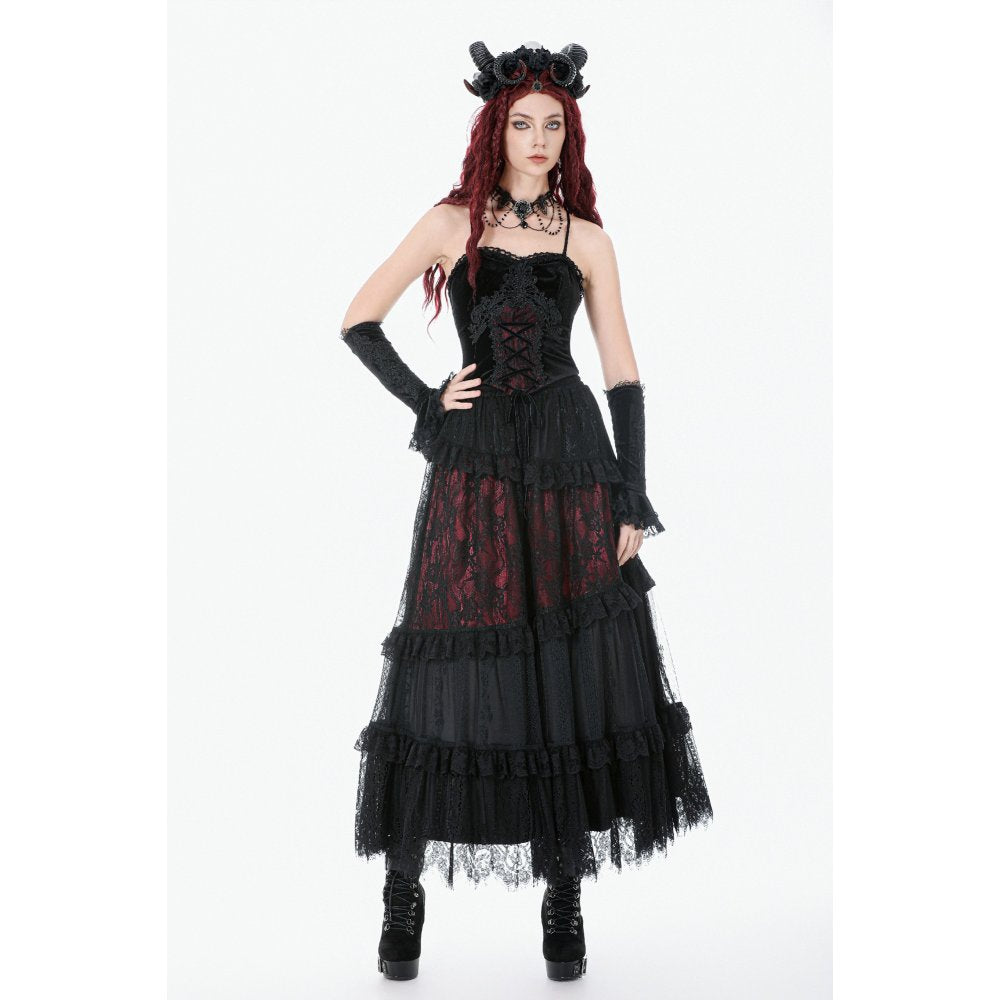 Dark in Love Gothic Black & Red Velvet Lace Corset