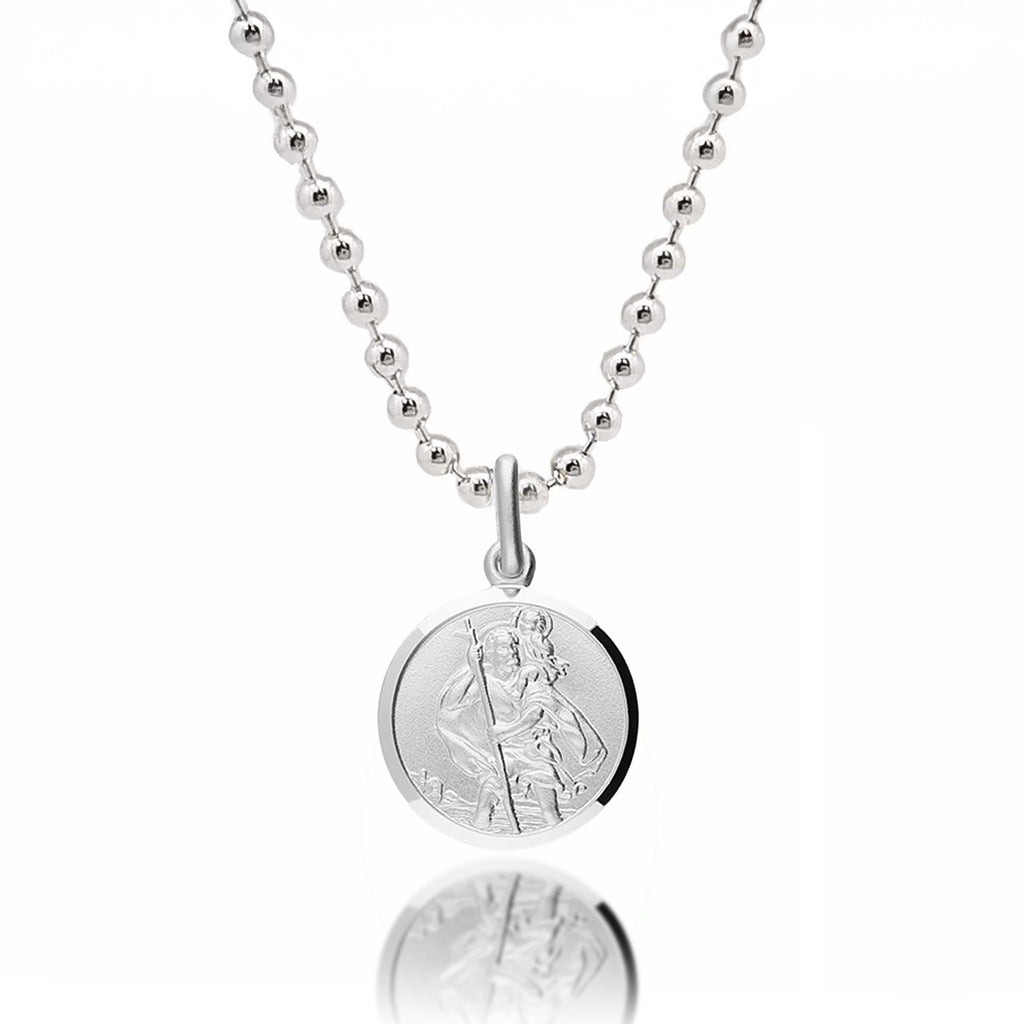 Classic Small St Christopher Necklace Sterling Silver 14mm