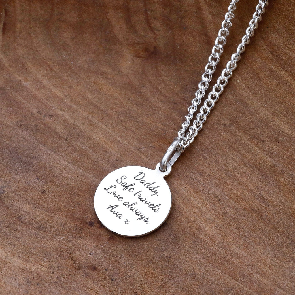 Classic Small St Christopher Necklace Sterling Silver 14mm