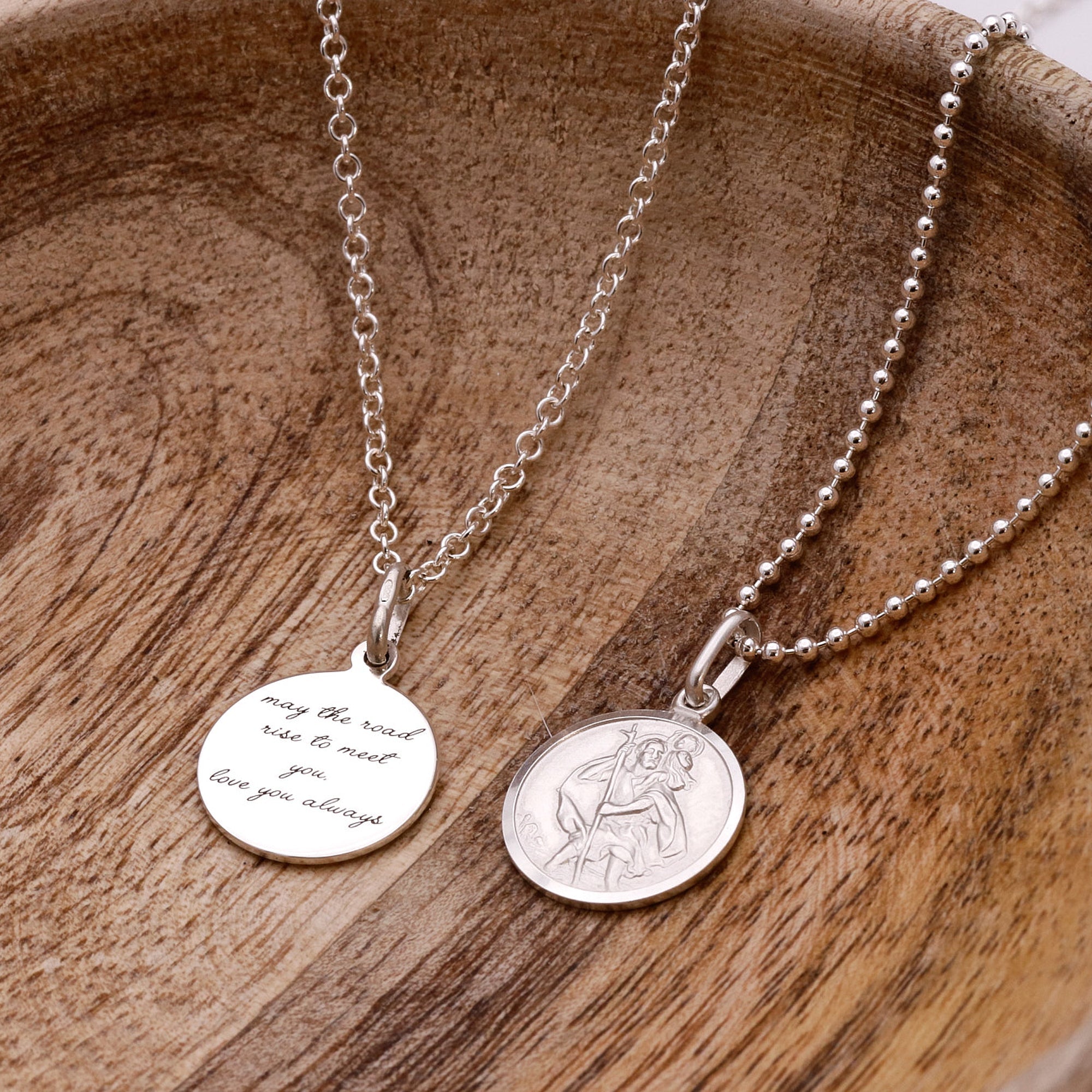 Classic Small St Christopher Necklace Sterling Silver 14mm