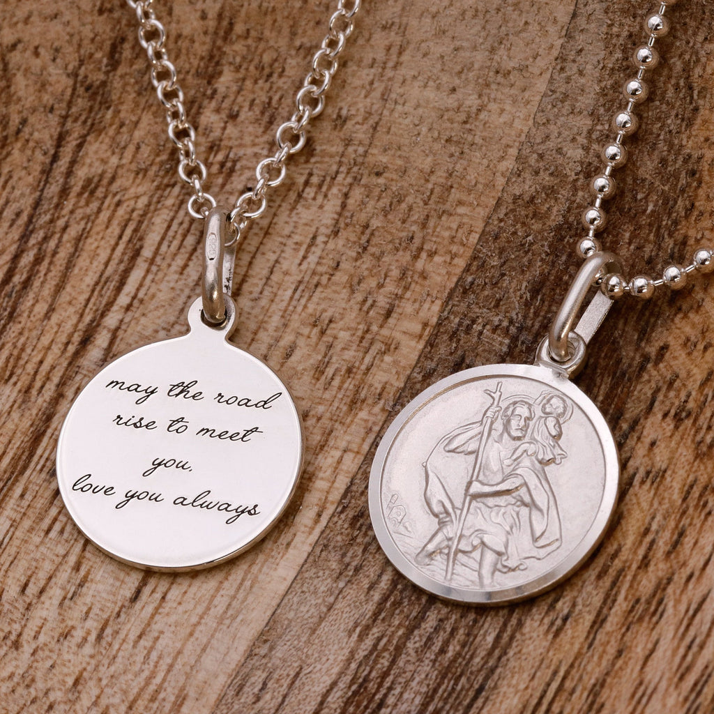 Classic Small St Christopher Necklace Sterling Silver 14mm