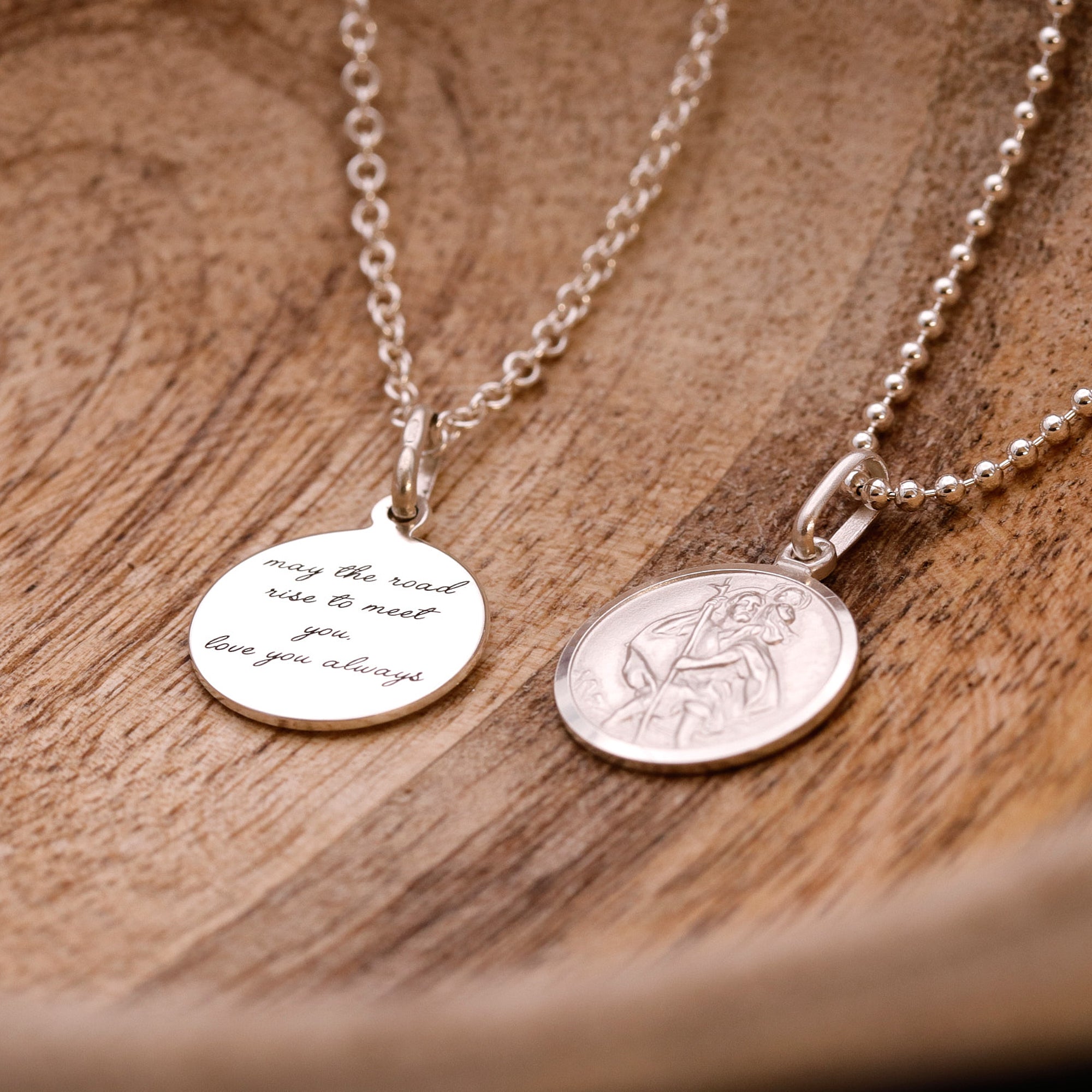 Classic Small St Christopher Necklace Sterling Silver 14mm