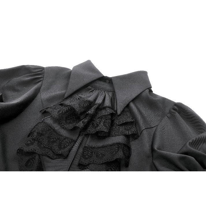 Dark in Love Viktoria Lace Ruffle Gothic Blouse in Black