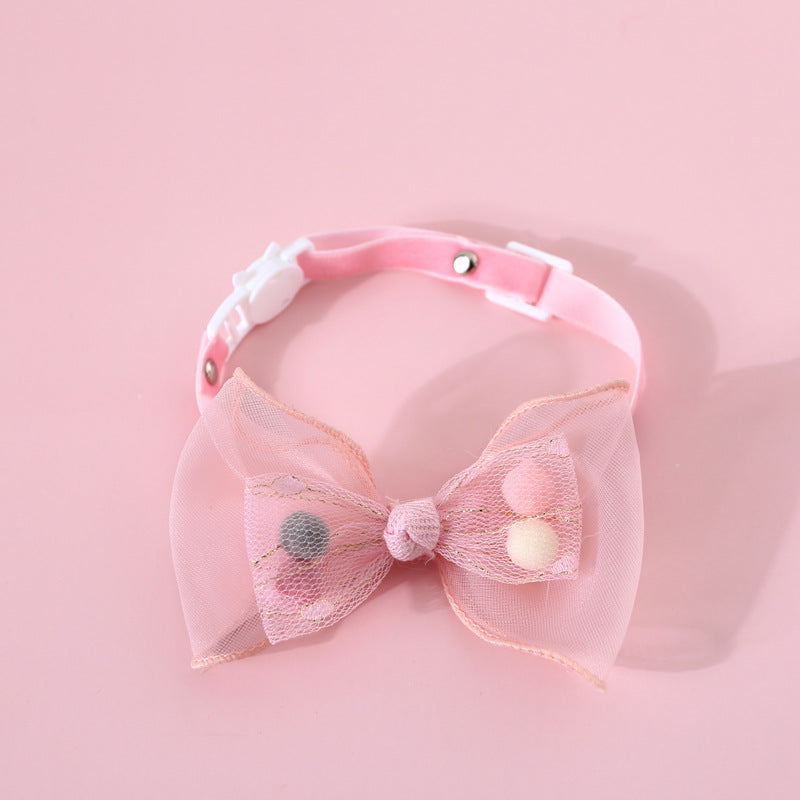 Pet Handmade Lace Sequin Bow Pearl Flower Adjustable Fairy Cat Dog Bow Tie Collar Safety Buckle