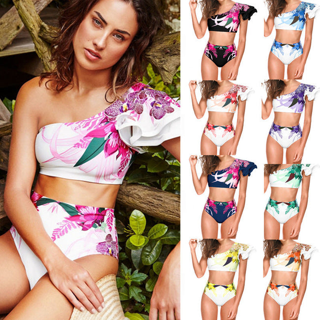Damen sexy zweiteilige Bademode mit Blumendruck, Bikini, Badeanzug, Strandmode, Bikinis