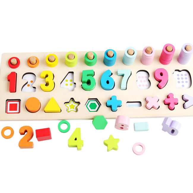 Wooden Montessori Shape & Number Learning Board – 3-in-1 Educational Puzzle Toy