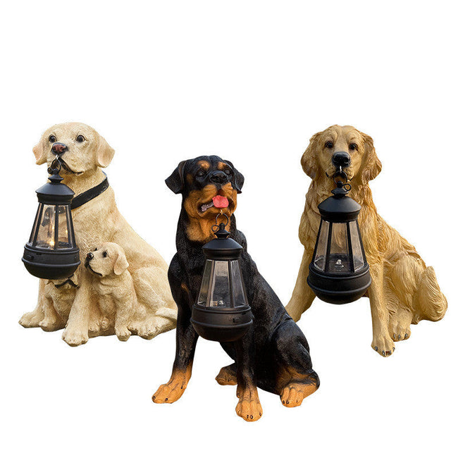 Luz LED Solar Perro Linterna Escultura Resina Artesanía Adorno Decoración de Porche para el Hogar Estatuas de Perros con Luz LED Solar para Jardín