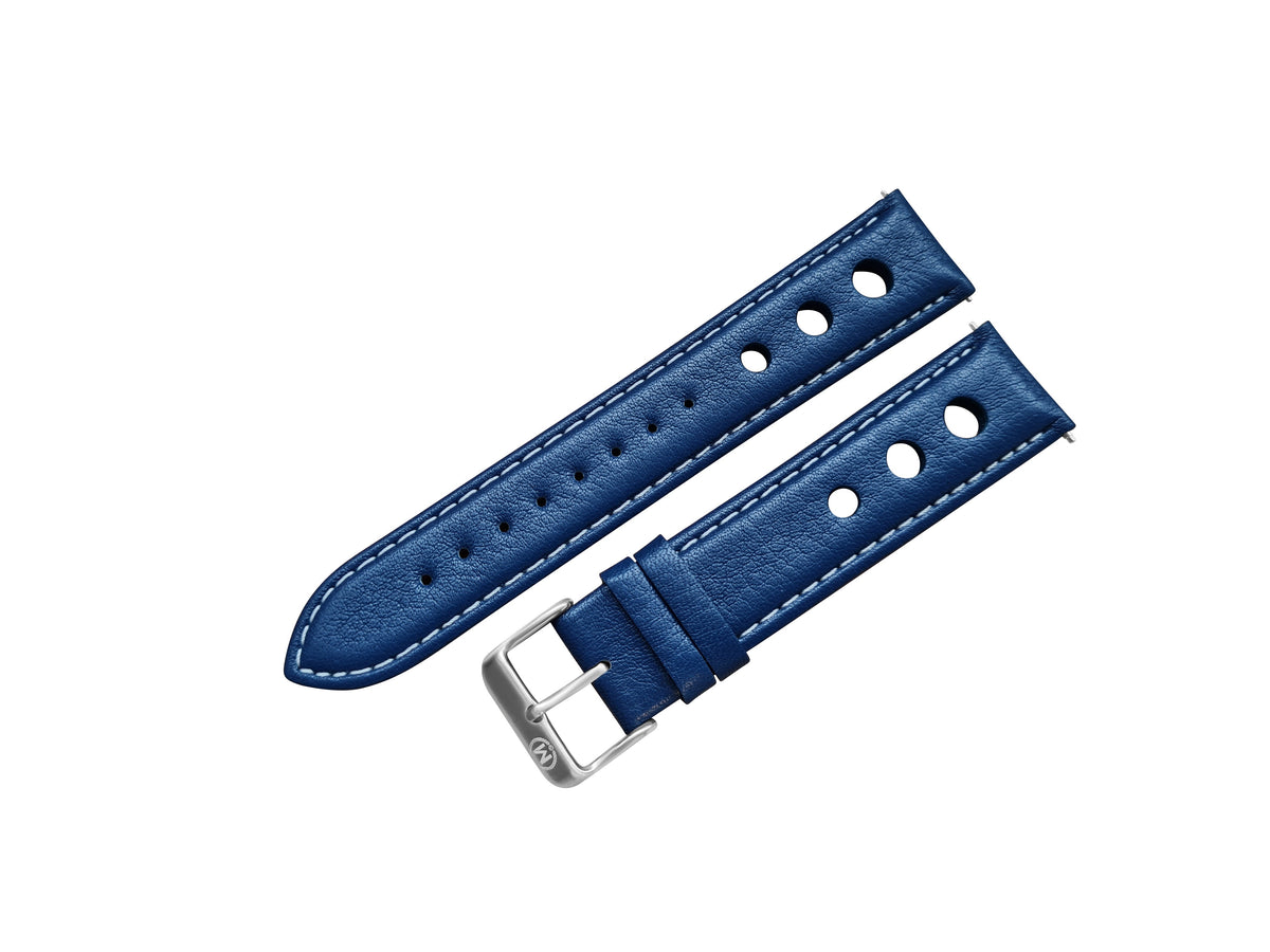 Blue Leather Rally Hole Watch Strap