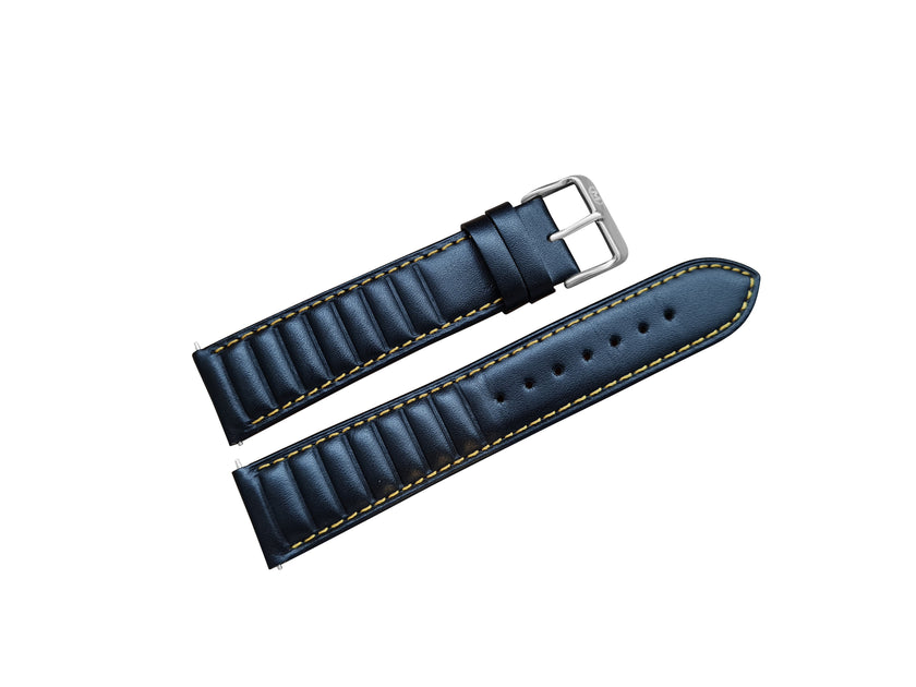 Black Ribbed Leather Race Watch Strap