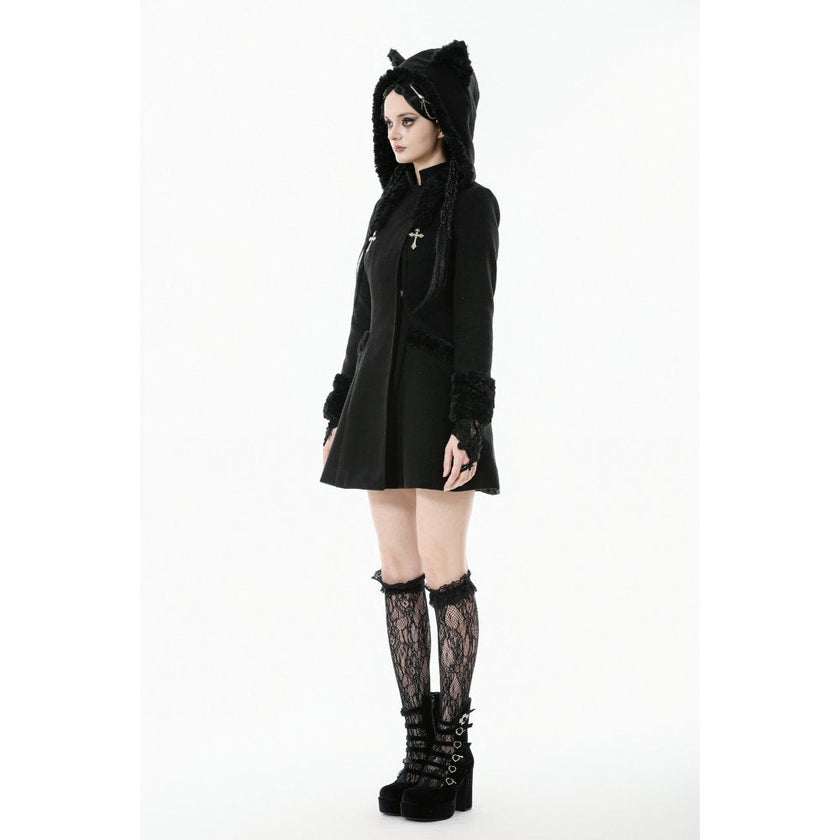 Dark in Love Cat-Ear Faux Fur Trim Gothic Coat