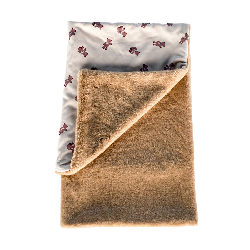 Pet Herbst- und Winter-dicker, warmer Angora-Umhang mit Haarausfall, bedruckt, kleine Decke