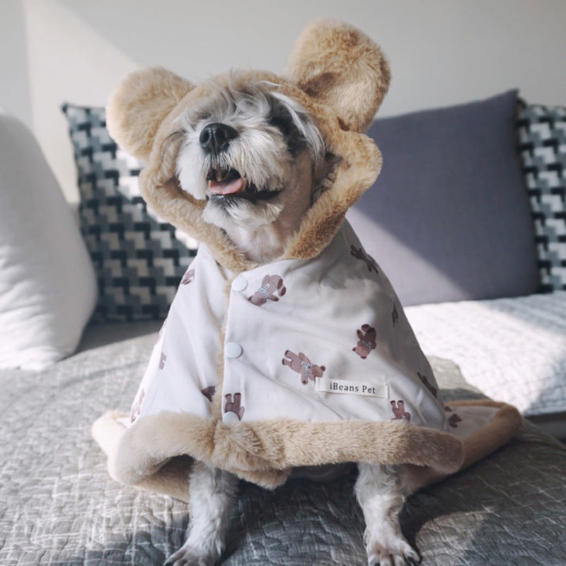 Pet Herbst- und Winter-dicker, warmer Angora-Umhang mit Haarausfall, bedruckt, kleine Decke