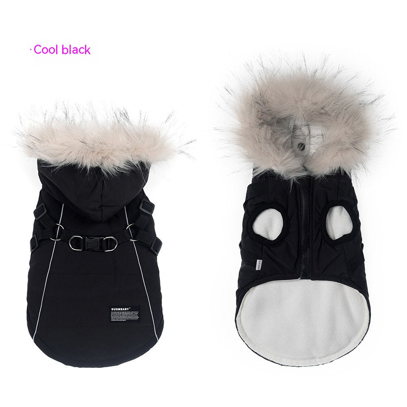 Pet Autumn And Winter Fleece-lined Thickened Dog Clothes Raincoat Strap Traction