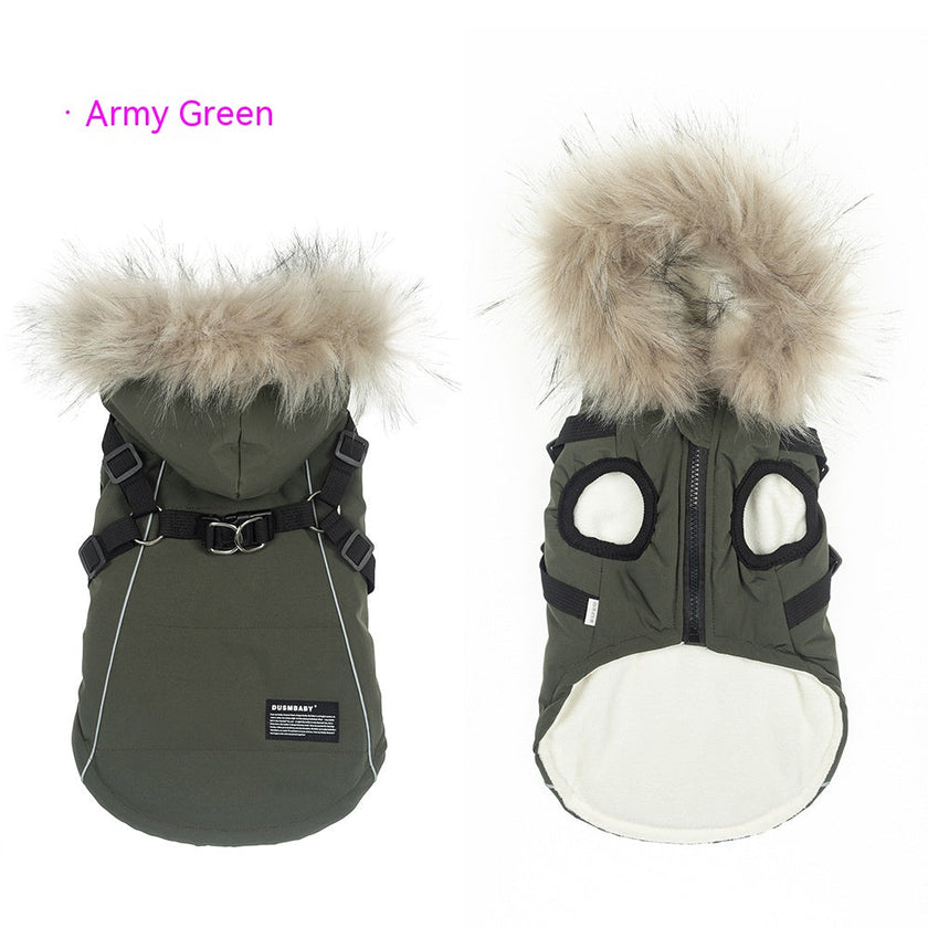 Pet Autumn And Winter Fleece-lined Thickened Dog Clothes Raincoat Strap Traction