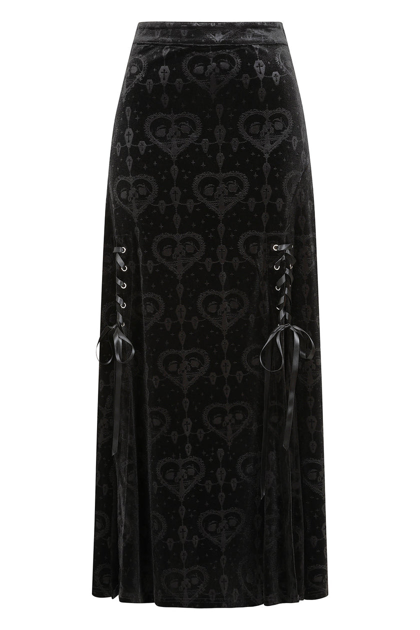 Banned Trivia Goth Velvet Skirt in Black