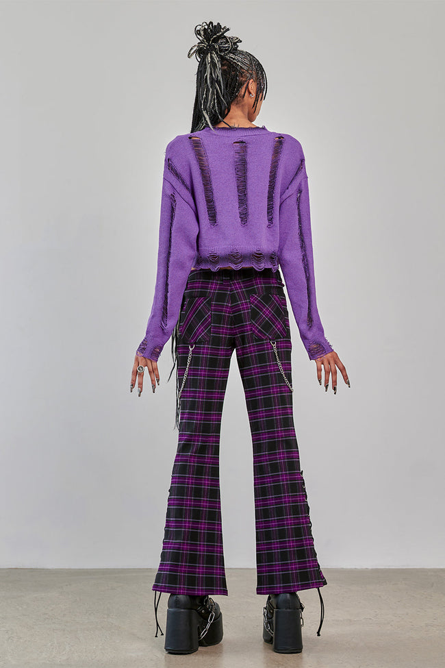 Banned Apparel Scarlett Vixen Purple Tartan Flared Trousers