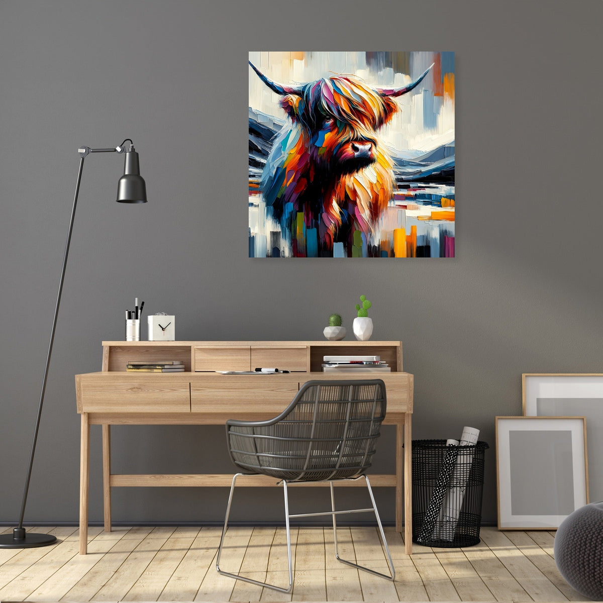 Vibrant Highland Cow Abstract Canvas