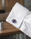 Purple & Black Striped Oval Cufflinks