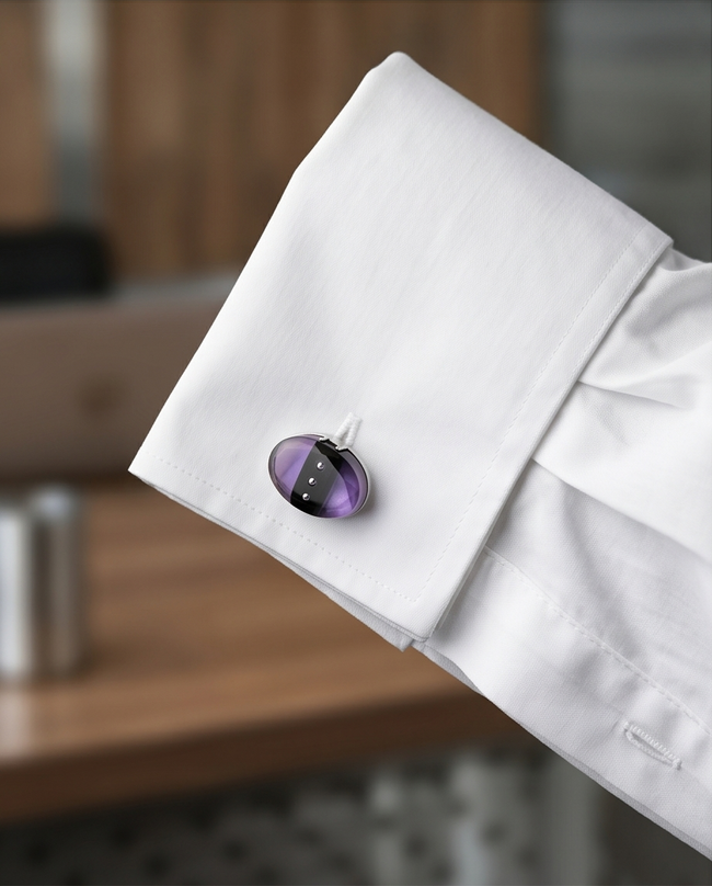 Purple & Black Striped Oval Cufflinks