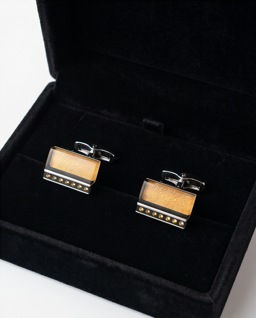 Textured Amber & Crystal Rectangle Cufflinks