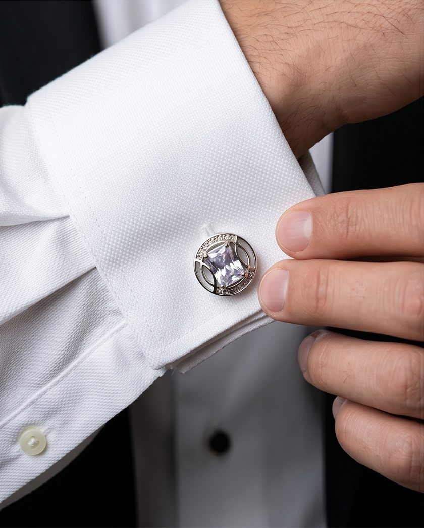 Sky Blue Crystal & Diamond Accent Cufflinks
