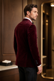 Burgundy Double Breasted Velvet Tuxedo Blazer