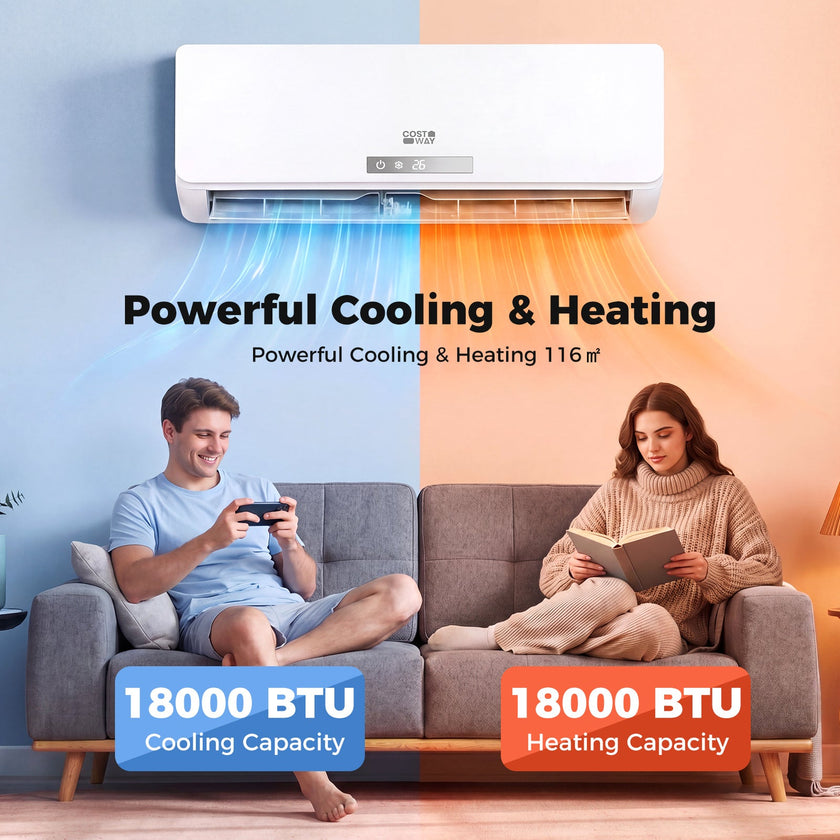 Aire acondicionado y calefactor mini split de 18000 BTU, sistema inverter de alta eficiencia energética A++