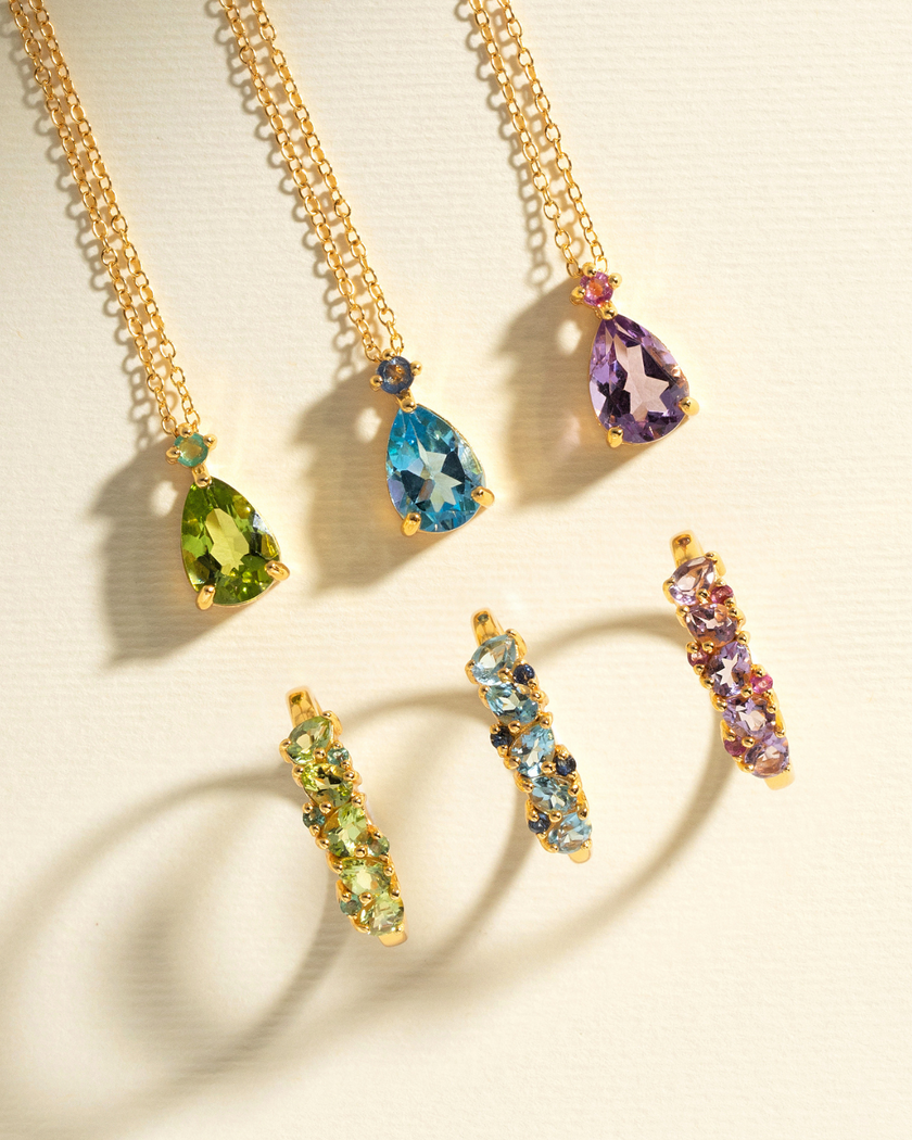 Birne-geschliffene Anhängerhalskette mit blauem Saphir & blauem Topas in 18 Karat Gold Vermeil