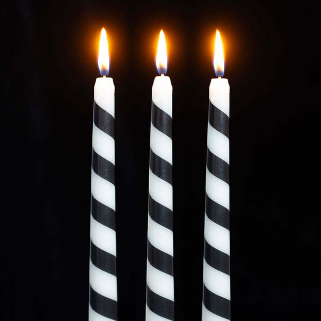 Gothic Gifts Set of 3 Black Candy Cane Taper Candles
