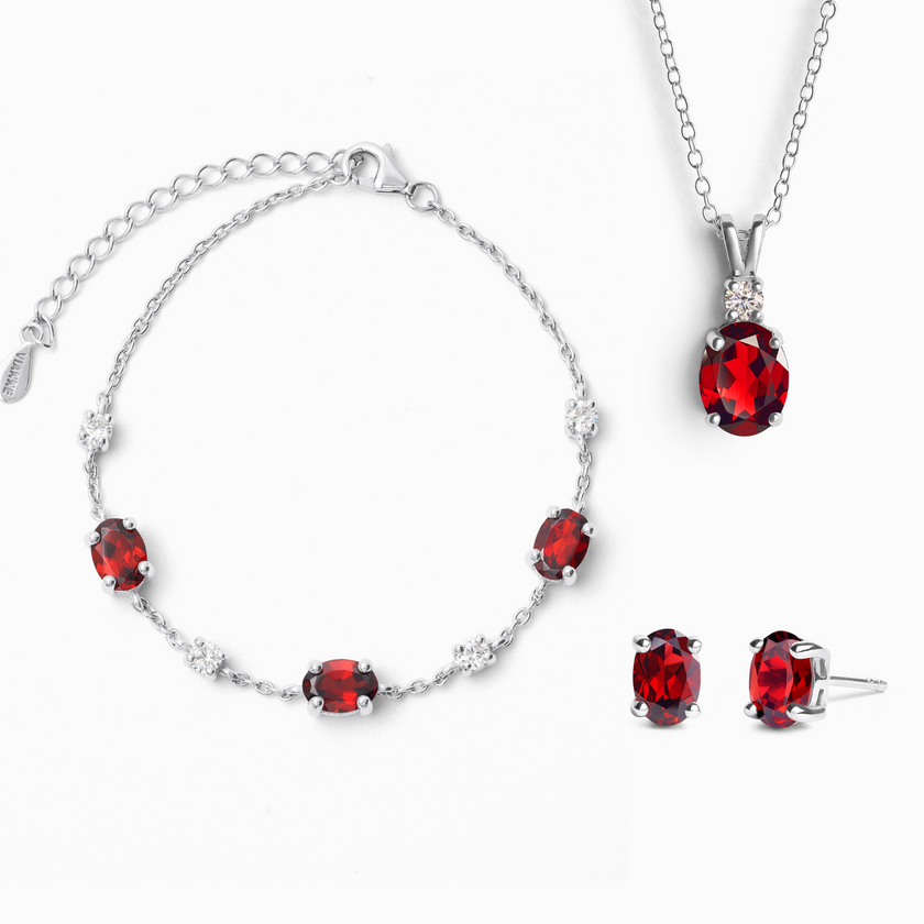 Essentielles Granatschmuck-Set aus Sterlingsilber