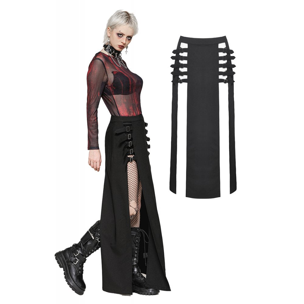 Dark in Love Phoenix Black Slit Metal Long Skirt