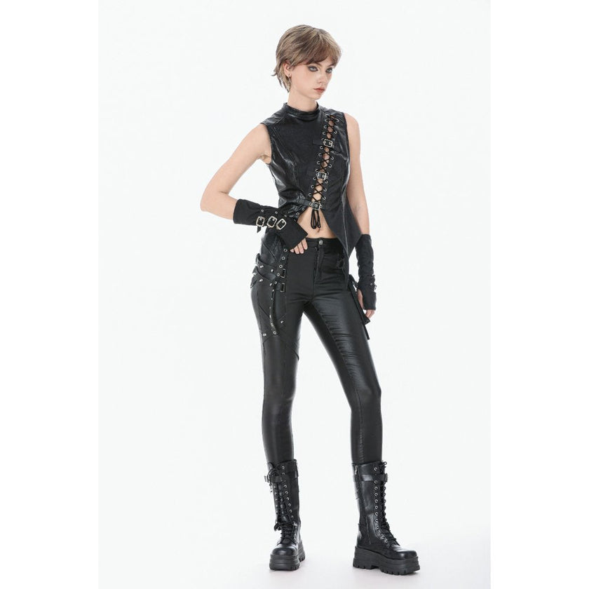 Dark in Love Punk Leather-Look Strap Detail Trousers