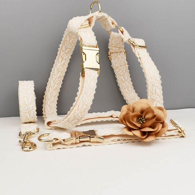 Chaleco de encaje con hojas, exclusivo para bodas, collar para correa de perro transfronteriza, una pieza, letras para pelo, botón de cambio