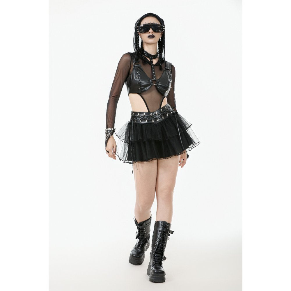 Dark in Love Bonded Tulle Layered Goth Mini Skirt in Black