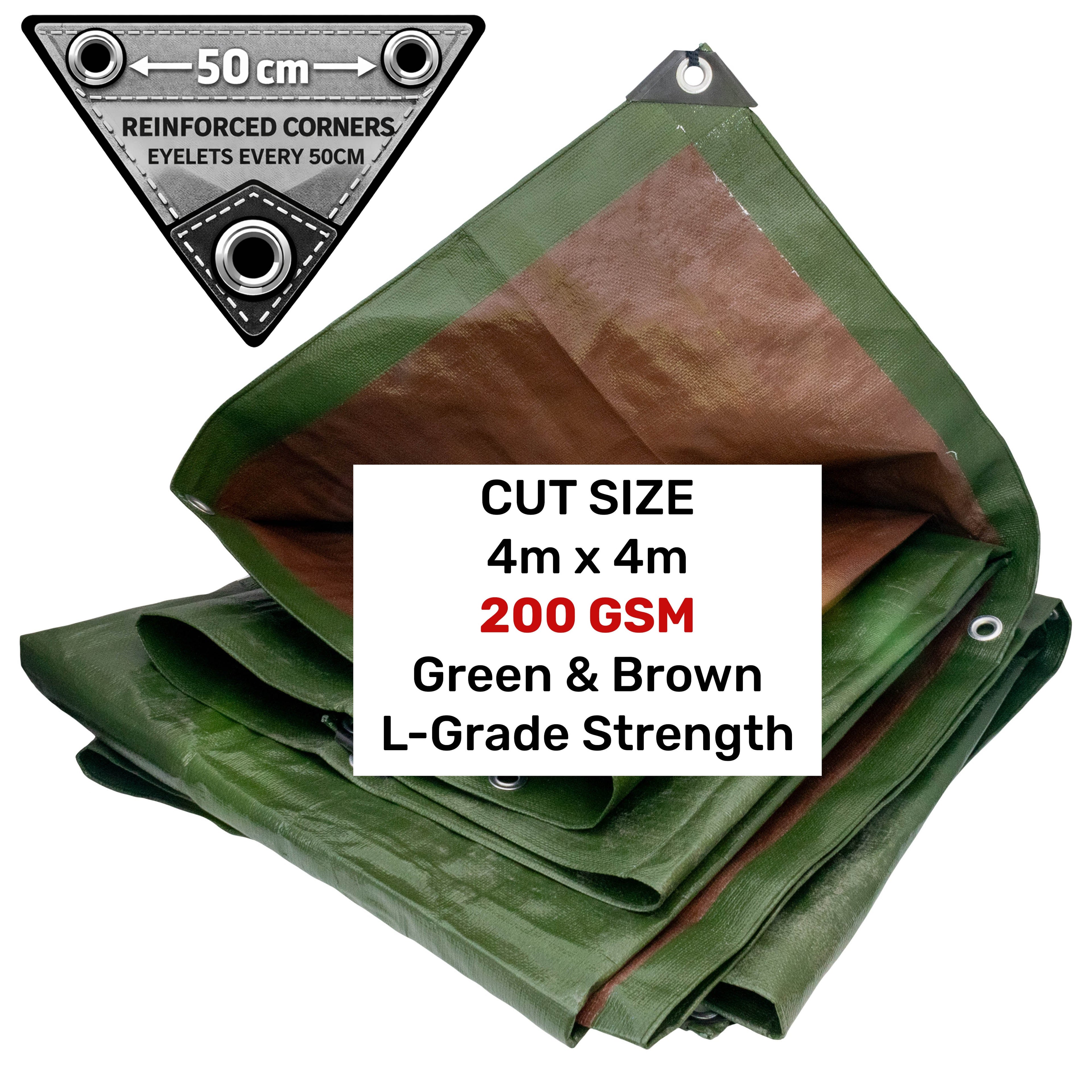 Green/Brown L-Grade Tarpaulin 4m x 4m