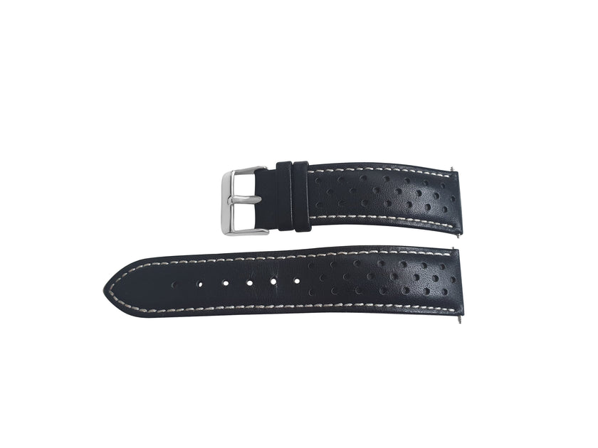 Black Leather Rally Watch Strap