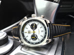 Black Ribbed Leather Race Watch Strap