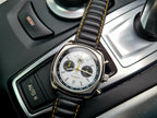 Black Ribbed Leather Race Watch Strap