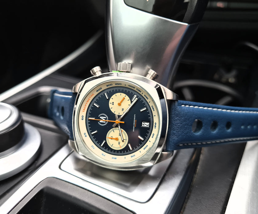 Blue Leather Rally Hole Watch Strap