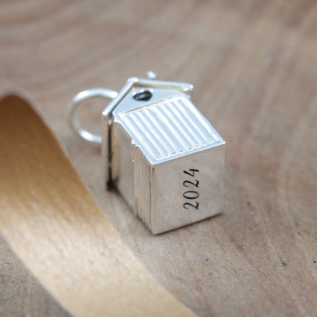 Beach Hut Personalised Silver Charm